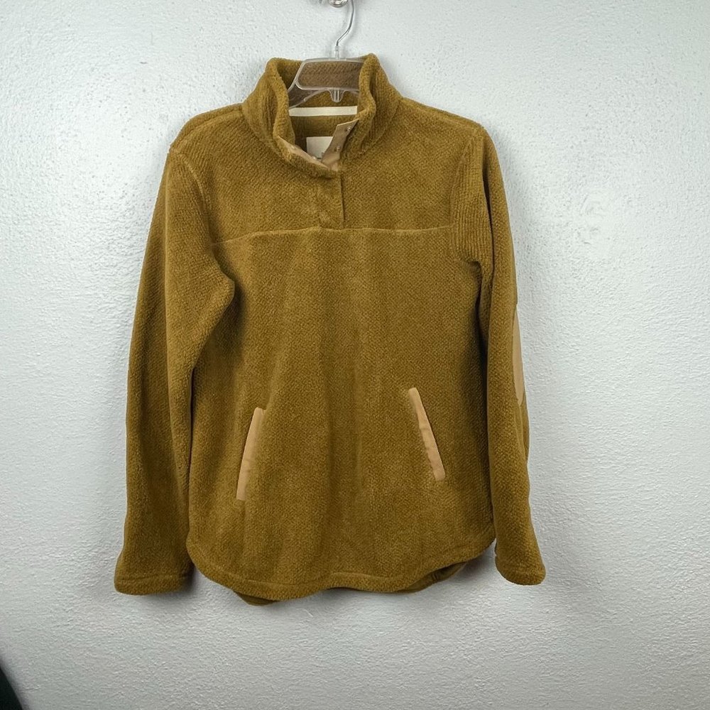 Thread & Supply Womens Brown 1/4 Snap Fleece Pullover w/ Kangaroo Pocket Size XS
